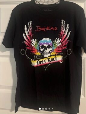 BRET MICHAELS Pets Rock Skull and Wings Petsmart Black Graphic Print Tee sz M